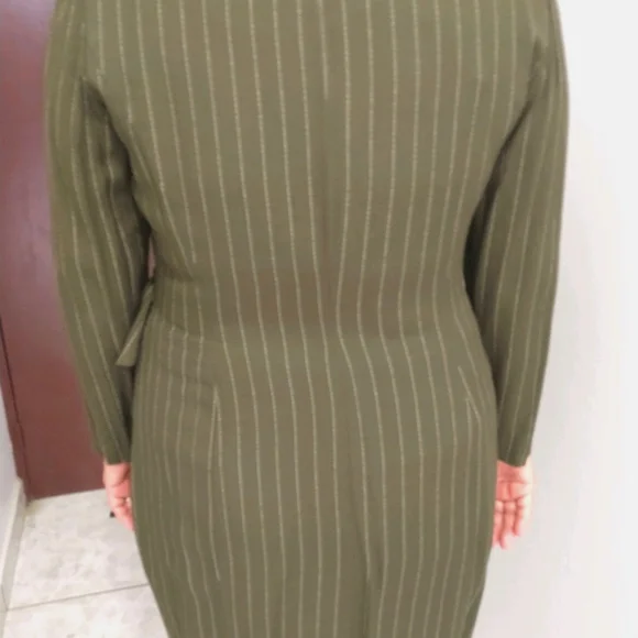 Vintage 90s pinstripe office wrap dress - Picture 2 of 5